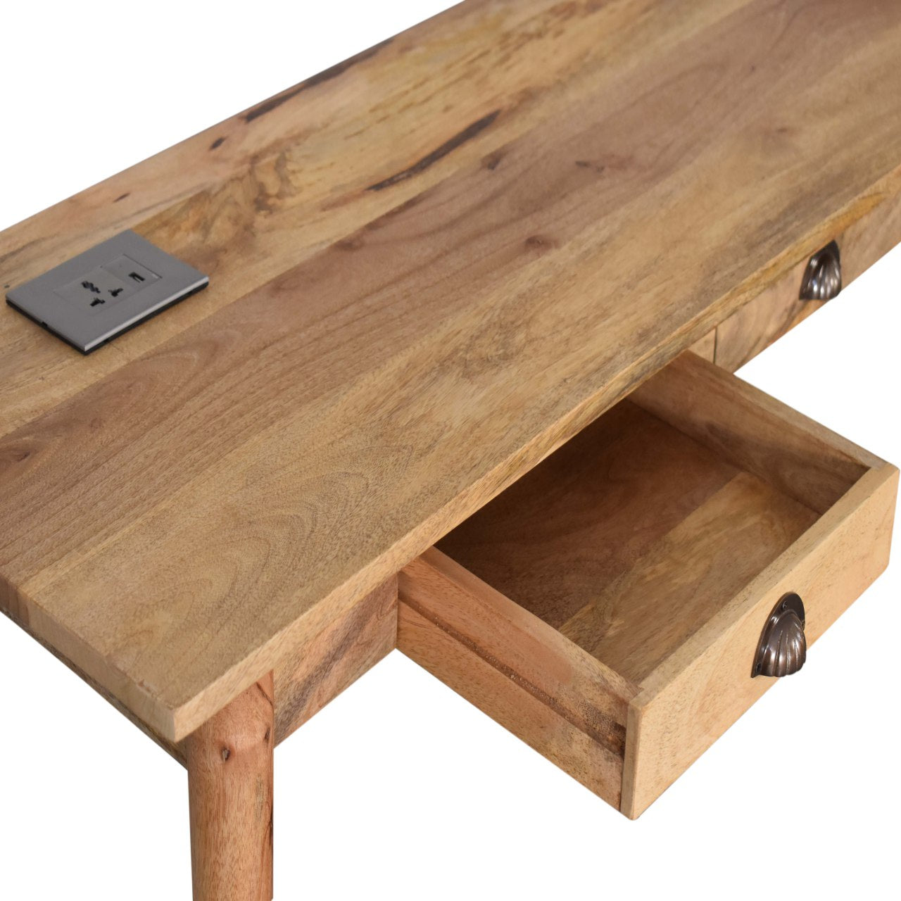 Handcrafted Solid Mango Wood Writing Desk – Chestnut Finish, 2 Drawers