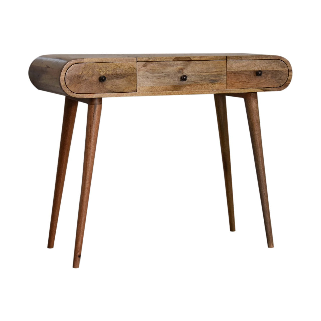 Elegant Solid Mango Wood Dressing Table – Chestnut Finish, 3 Drawers