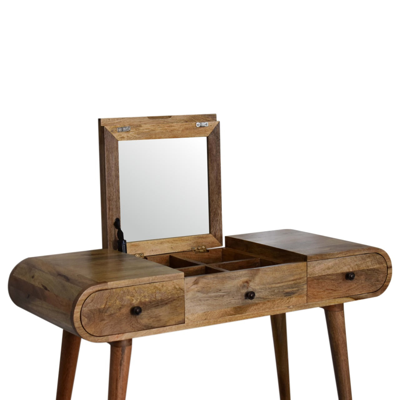 Elegant Solid Mango Wood Dressing Table – Chestnut Finish, 3 Drawers