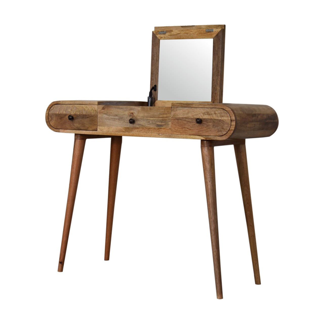 Elegant Solid Mango Wood Dressing Table – Chestnut Finish, 3 Drawers