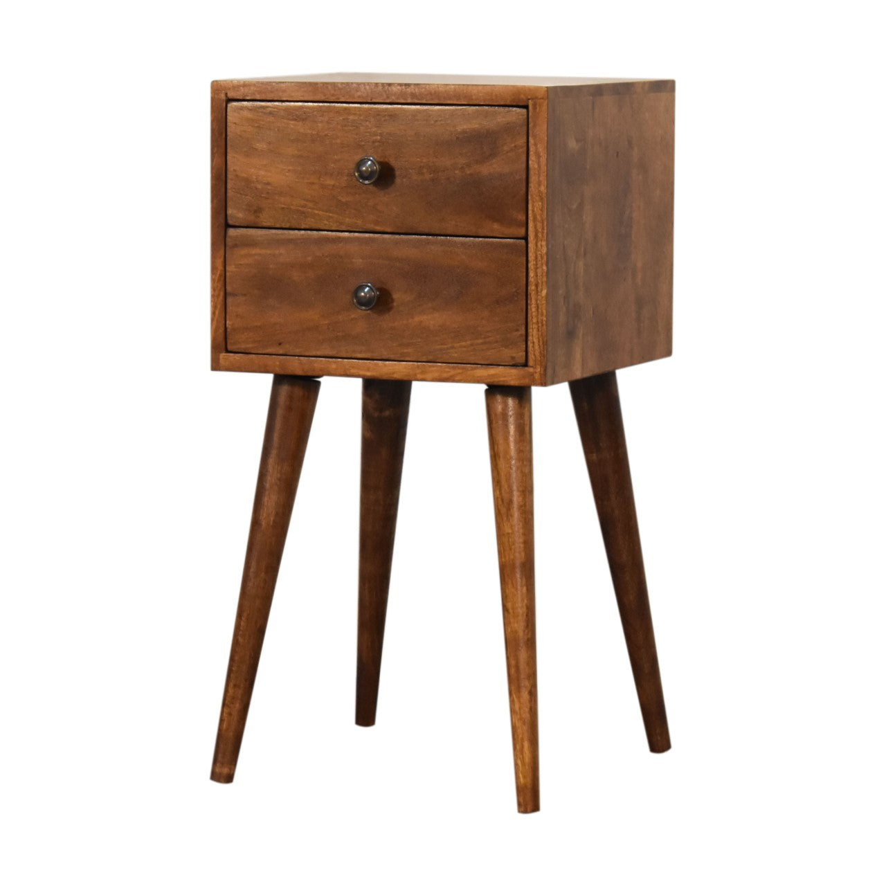 Space-Saving Solid Mango Wood Bedside Table – Chestnut Finish, 2 Small Drawers