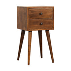 Space-Saving Solid Mango Wood Bedside Table – Chestnut Finish, 2 Small Drawers