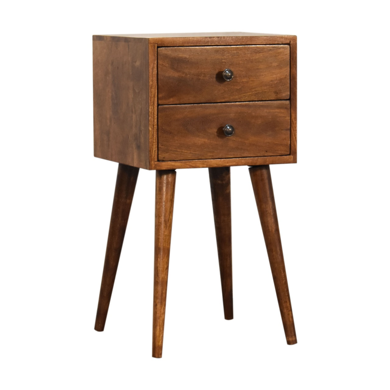 Space-Saving Solid Mango Wood Bedside Table – Chestnut Finish, 2 Small Drawers
