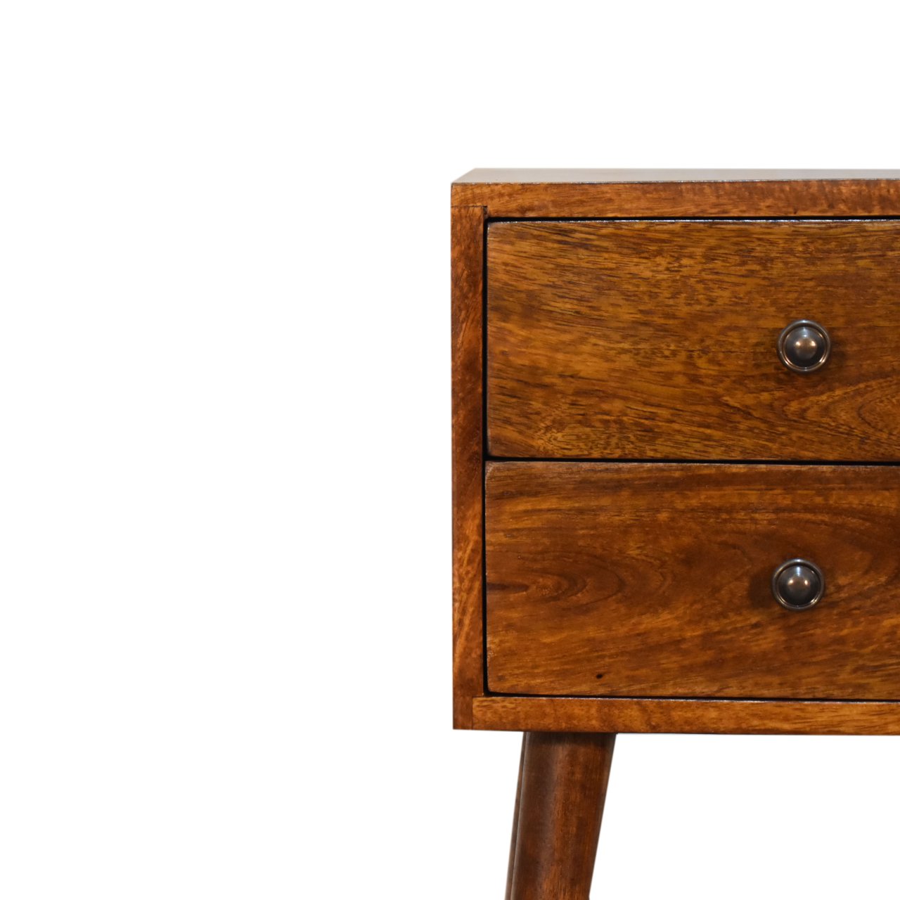 Space-Saving Solid Mango Wood Bedside Table – Chestnut Finish, 2 Small Drawers