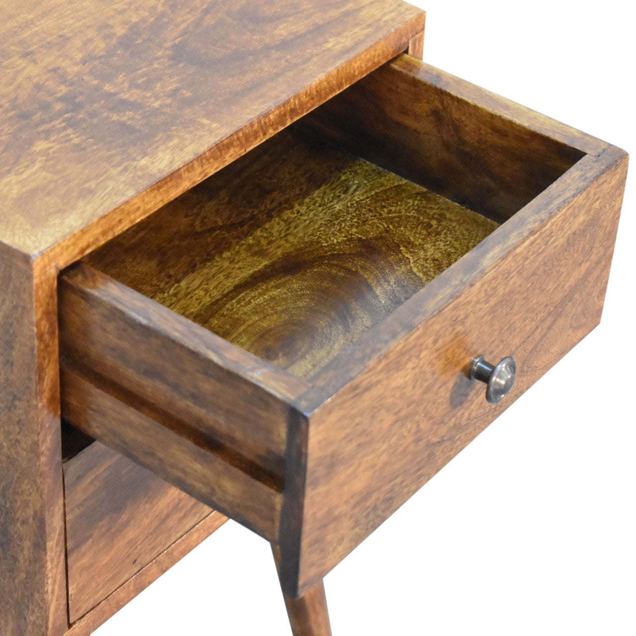 Space-Saving Solid Mango Wood Bedside Table – Chestnut Finish, 2 Small Drawers