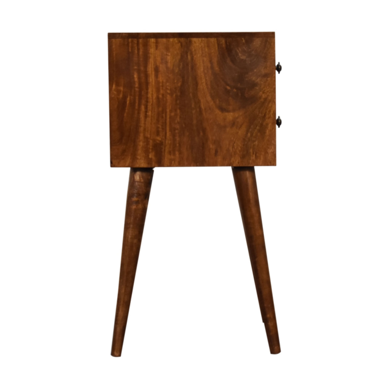 Space-Saving Solid Mango Wood Bedside Table – Chestnut Finish, 2 Small Drawers