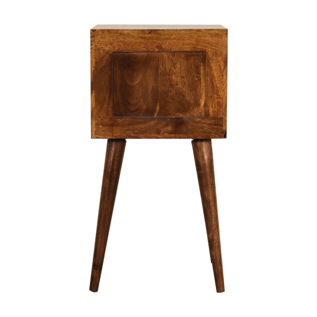 Space-Saving Solid Mango Wood Bedside Table – Chestnut Finish, 2 Small Drawers