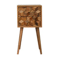 Compact Solid Mango Wood Bedside Table – Beige Finish, 2 Cube Carved Drawers