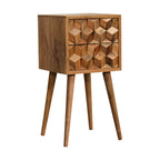 Compact Solid Mango Wood Bedside Table – Beige Finish, 2 Cube Carved Drawers