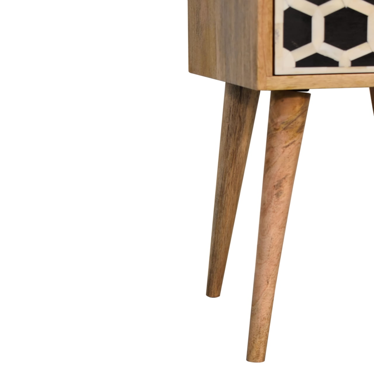 Contemporary Solid Mango Wood Bedside Table – Brown Finish, 2 Bone Inlay Drawers