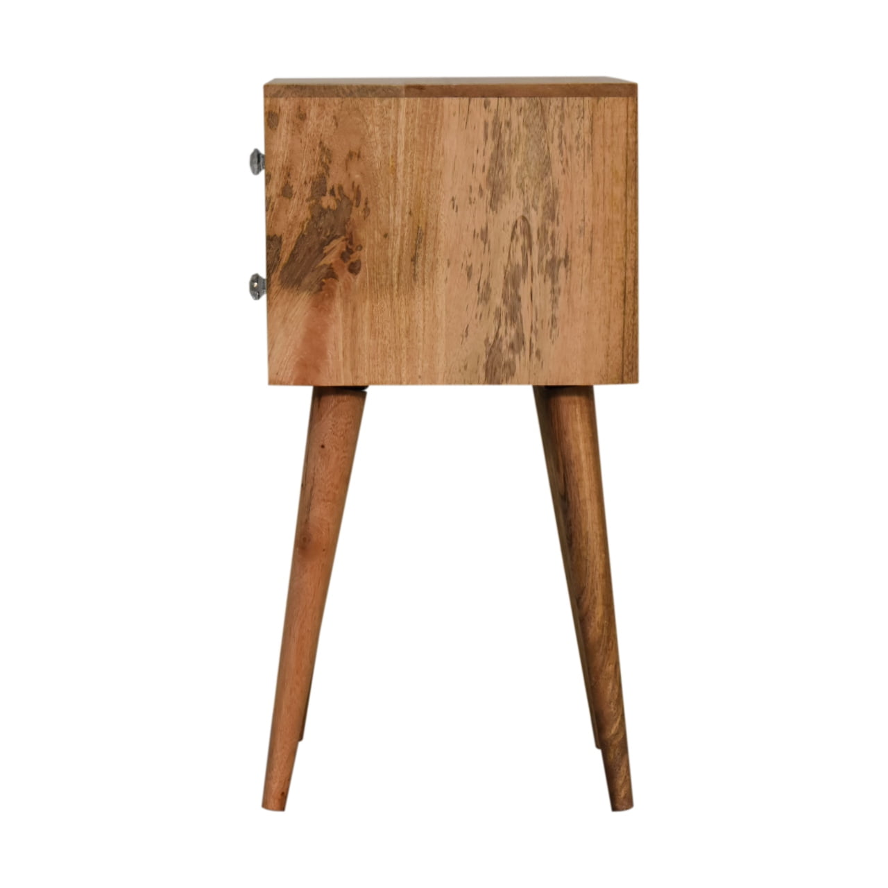 Contemporary Solid Mango Wood Bedside Table – Brown Finish, 2 Bone Inlay Drawers