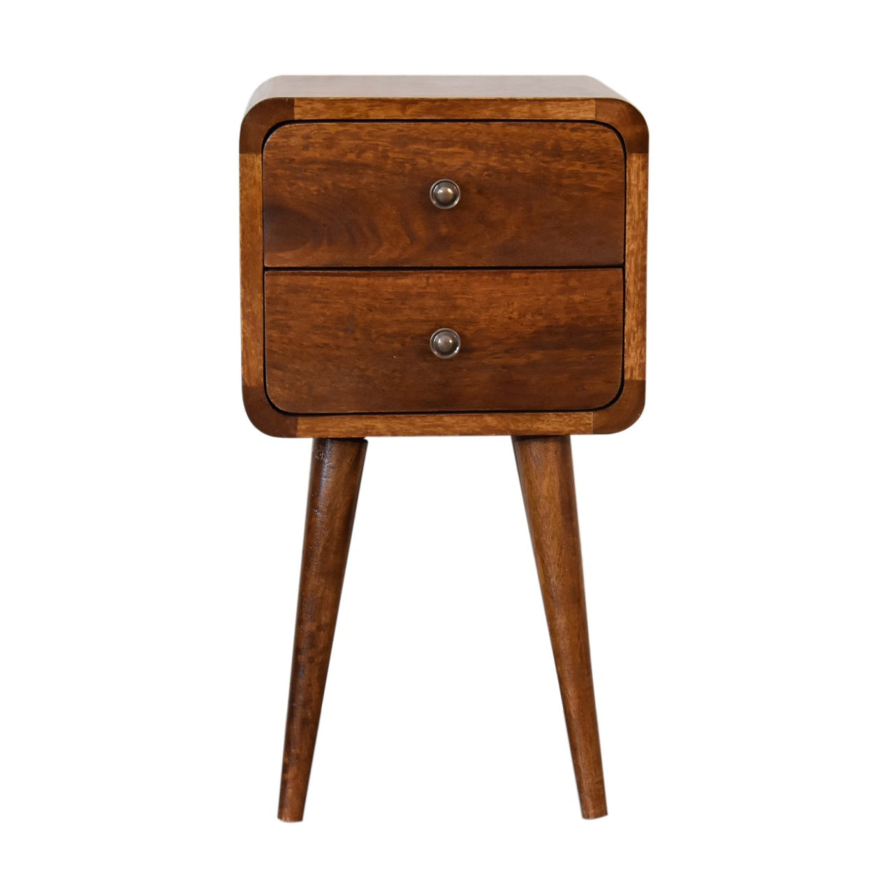 Handcrafted Solid Mango Wood Bedside Table – Chestnut Finish, 2 Drawers