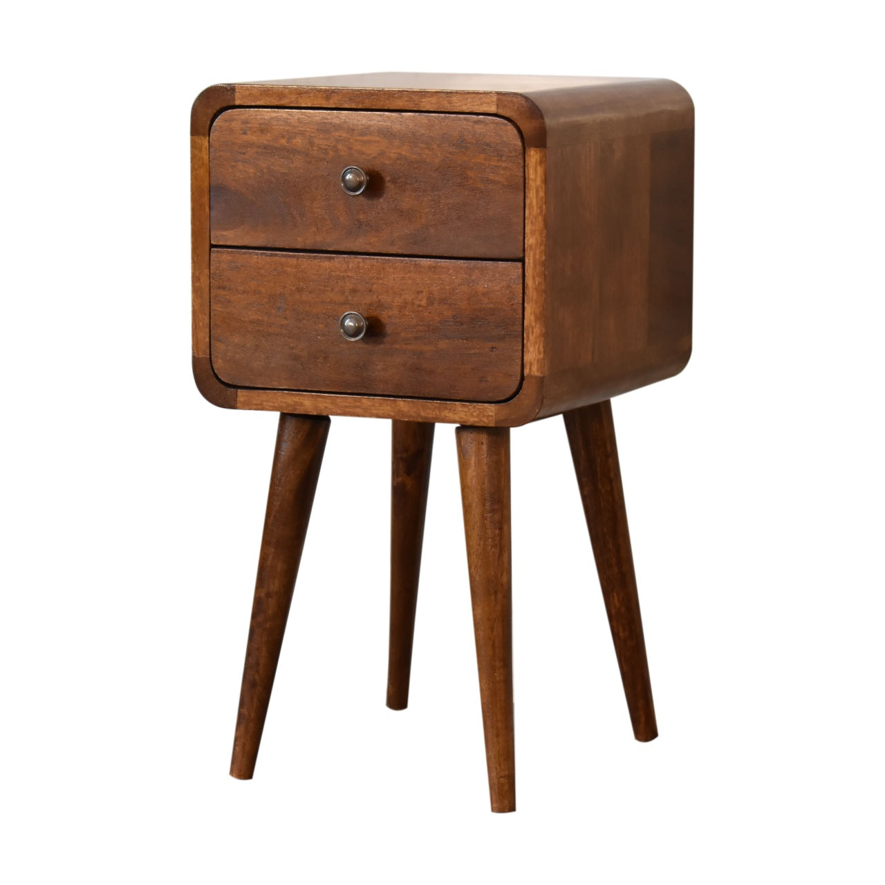 Handcrafted Solid Mango Wood Bedside Table – Chestnut Finish, 2 Drawers