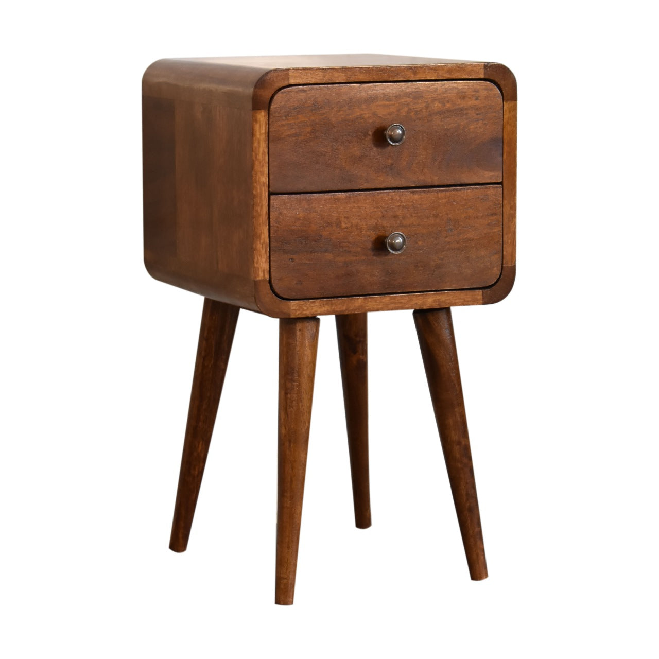 Handcrafted Solid Mango Wood Bedside Table – Chestnut Finish, 2 Drawers