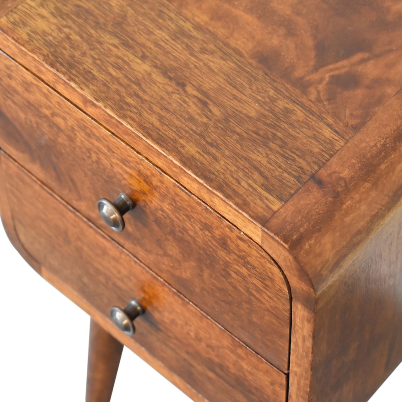 Handcrafted Solid Mango Wood Bedside Table – Chestnut Finish, 2 Drawers
