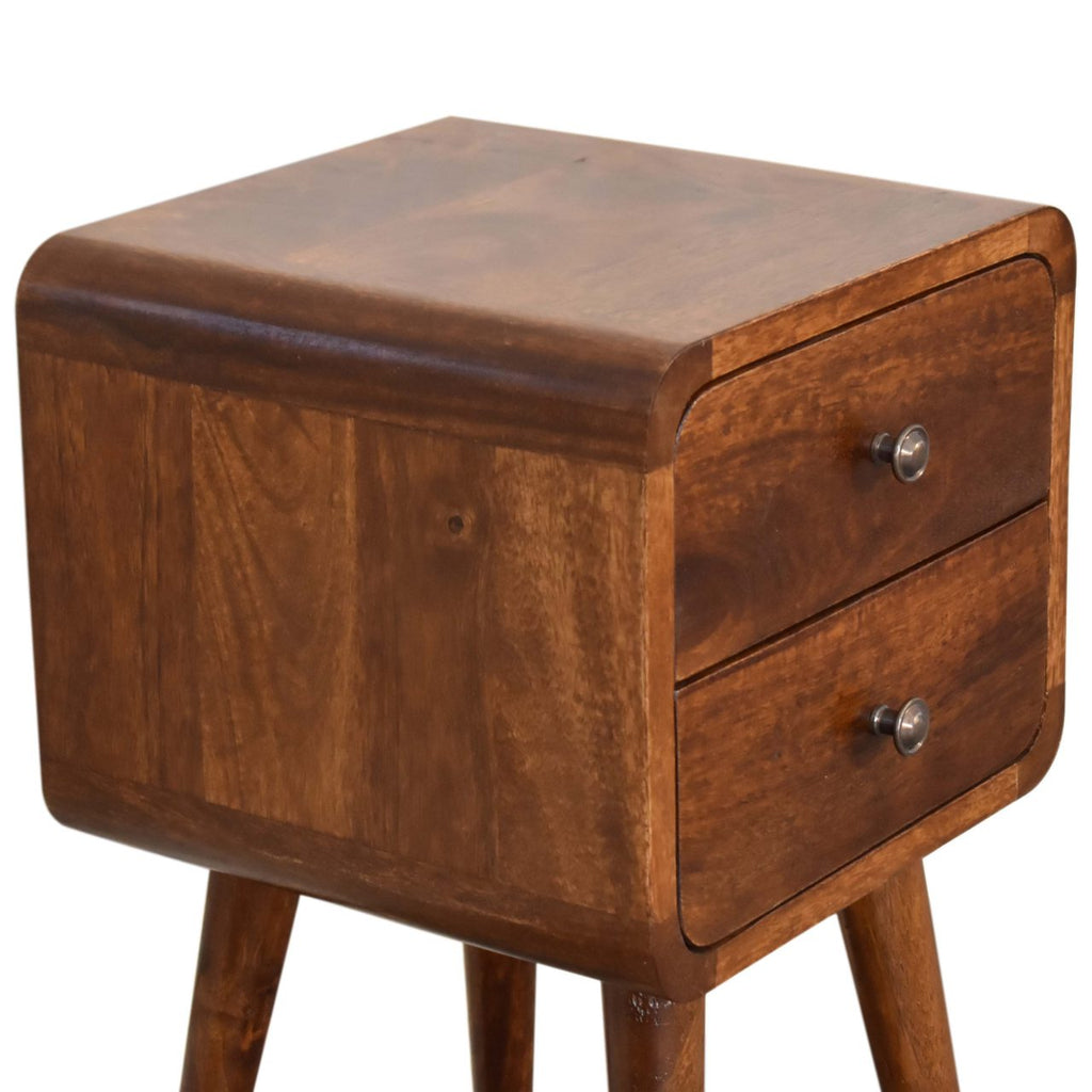 Handcrafted Solid Mango Wood Bedside Table – Chestnut Finish, 2 Drawers