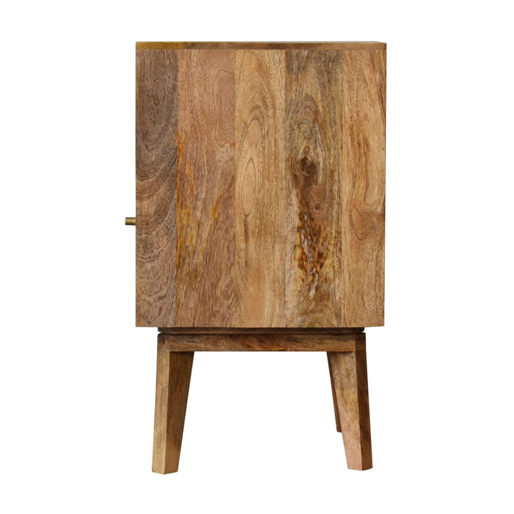 Space-Saving Solid Mango Wood Bedside Table – Brown Finish, Rattan Door Front