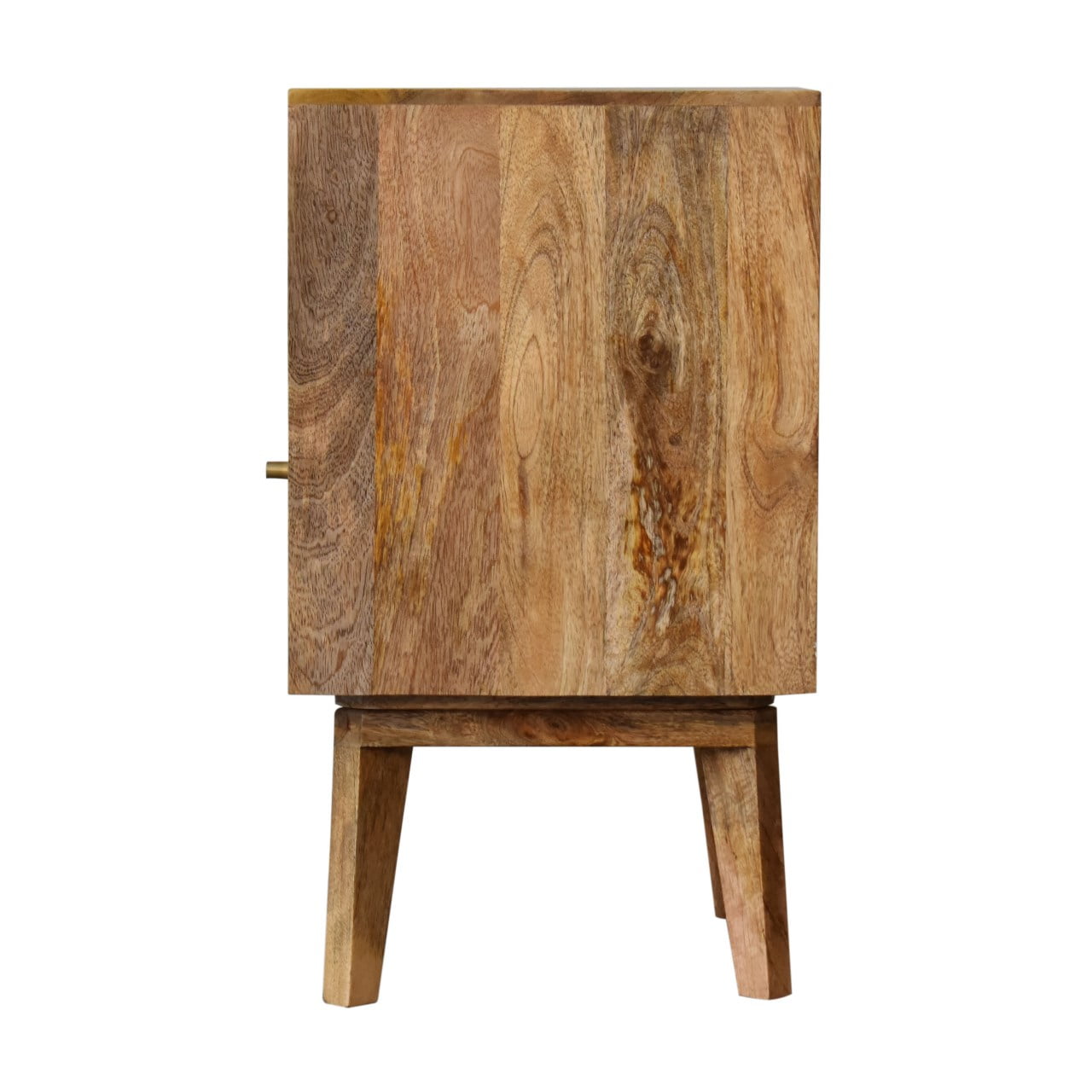 Space-Saving Solid Mango Wood Bedside Table – Brown Finish, Rattan Door Front