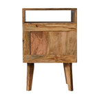 Space-Saving Solid Mango Wood Bedside Table – Brown Finish, Rattan Door Front