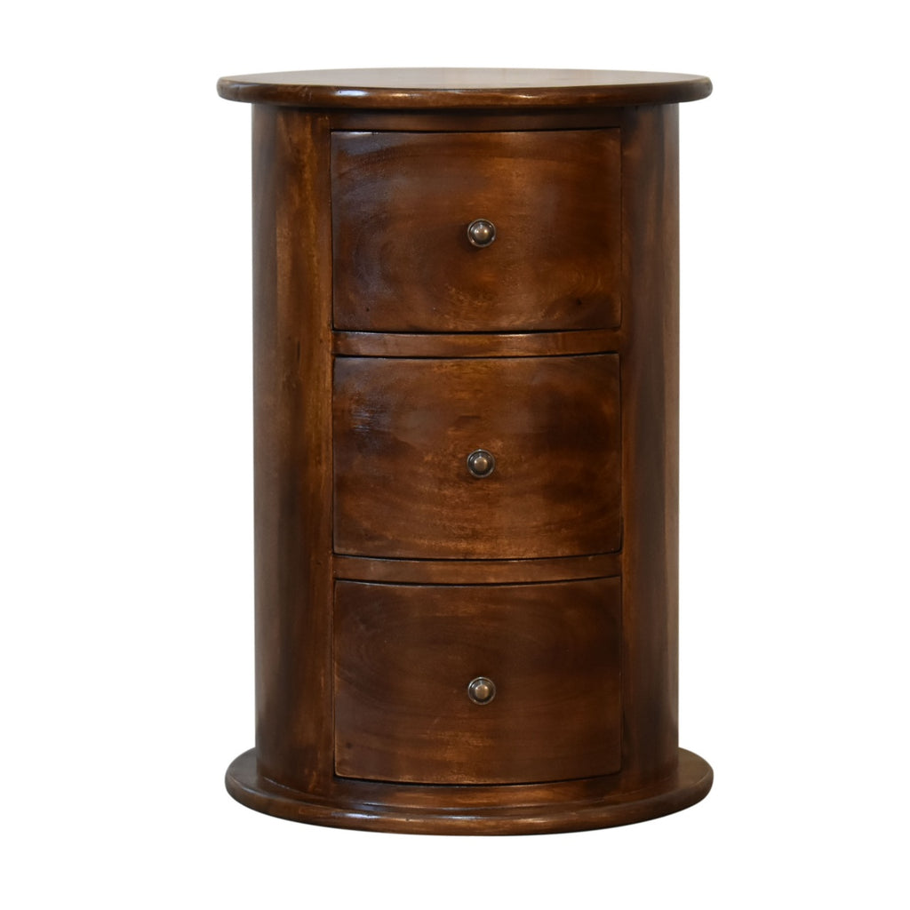 Handcrafted Solid Mango Wood Side Table – Beige Finish, Three Spacious Drawers