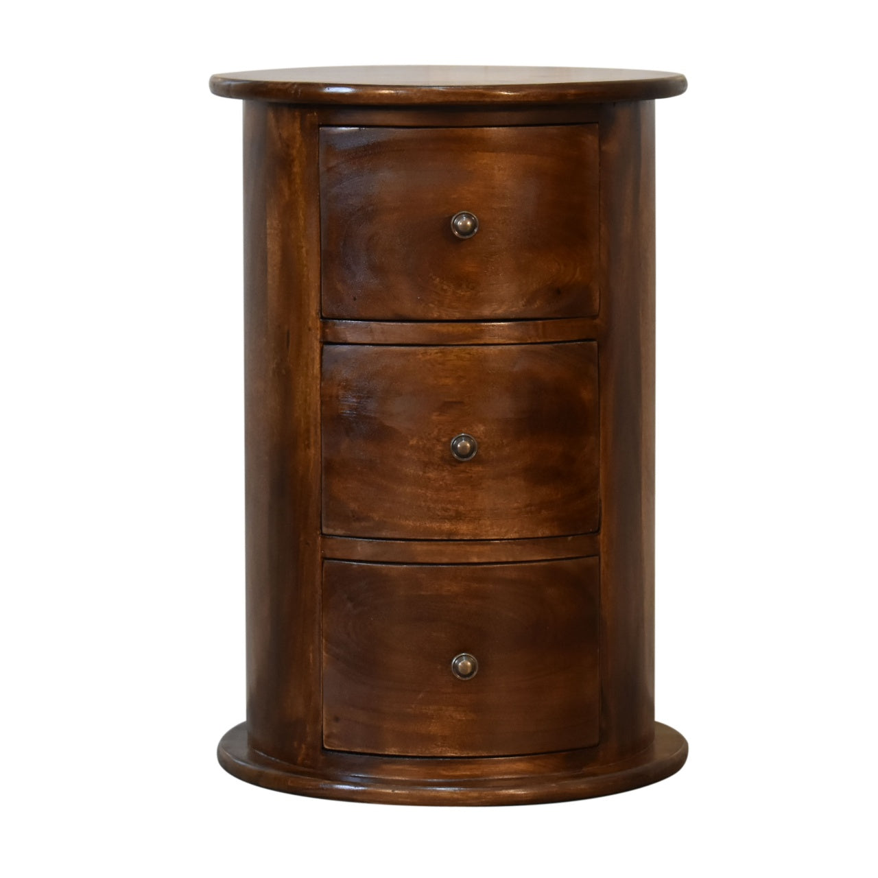 Handcrafted Solid Mango Wood Side Table – Beige Finish, Three Spacious Drawers
