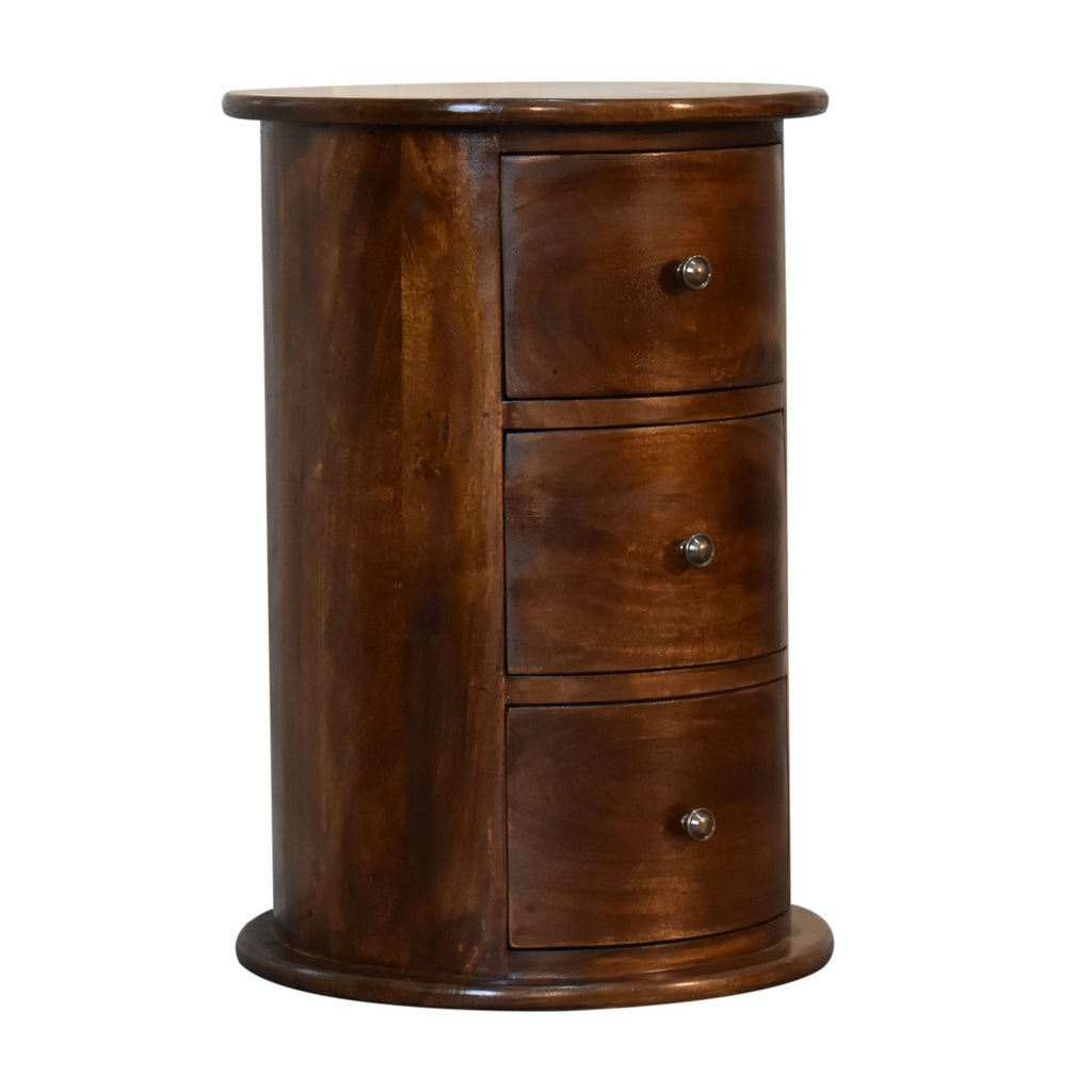 Handcrafted Solid Mango Wood Side Table – Beige Finish, Three Spacious Drawers