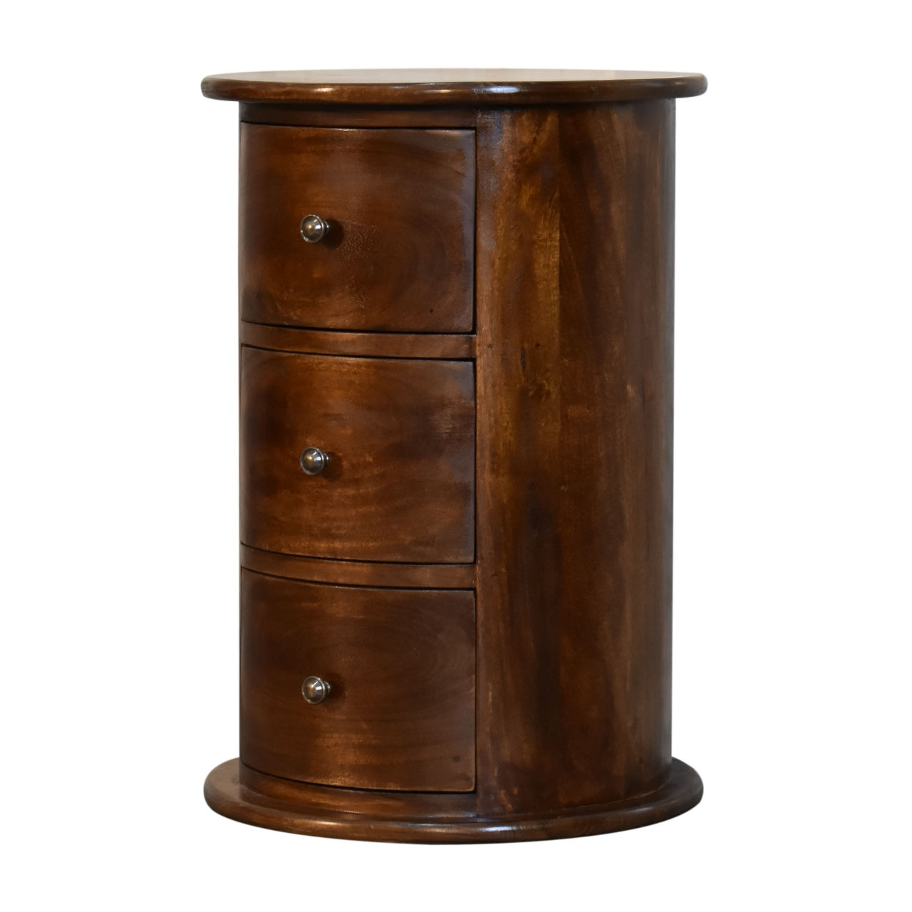 Handcrafted Solid Mango Wood Side Table – Beige Finish, Three Spacious Drawers