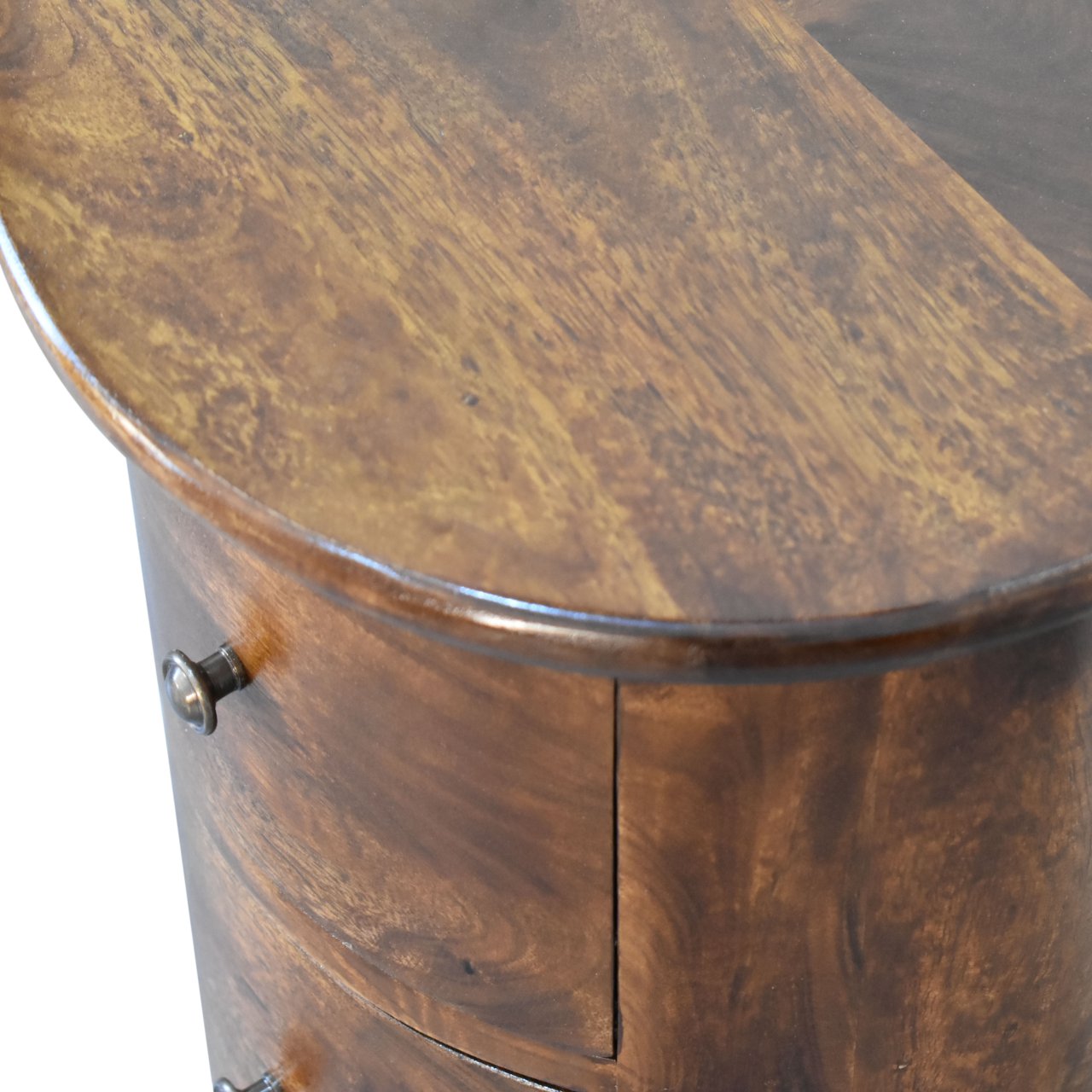 Handcrafted Solid Mango Wood Side Table – Beige Finish, Three Spacious Drawers