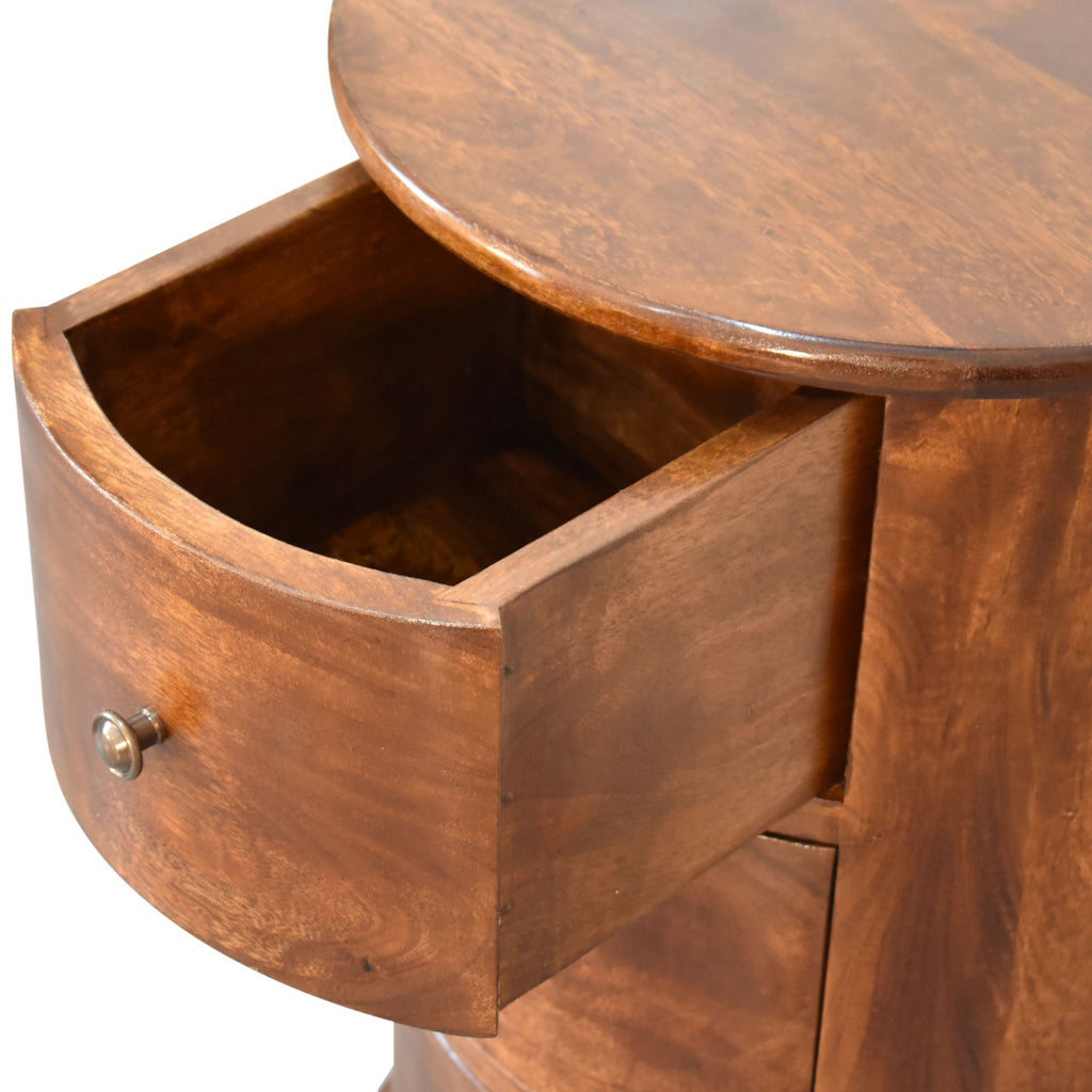 Handcrafted Solid Mango Wood Side Table – Beige Finish, Three Spacious Drawers