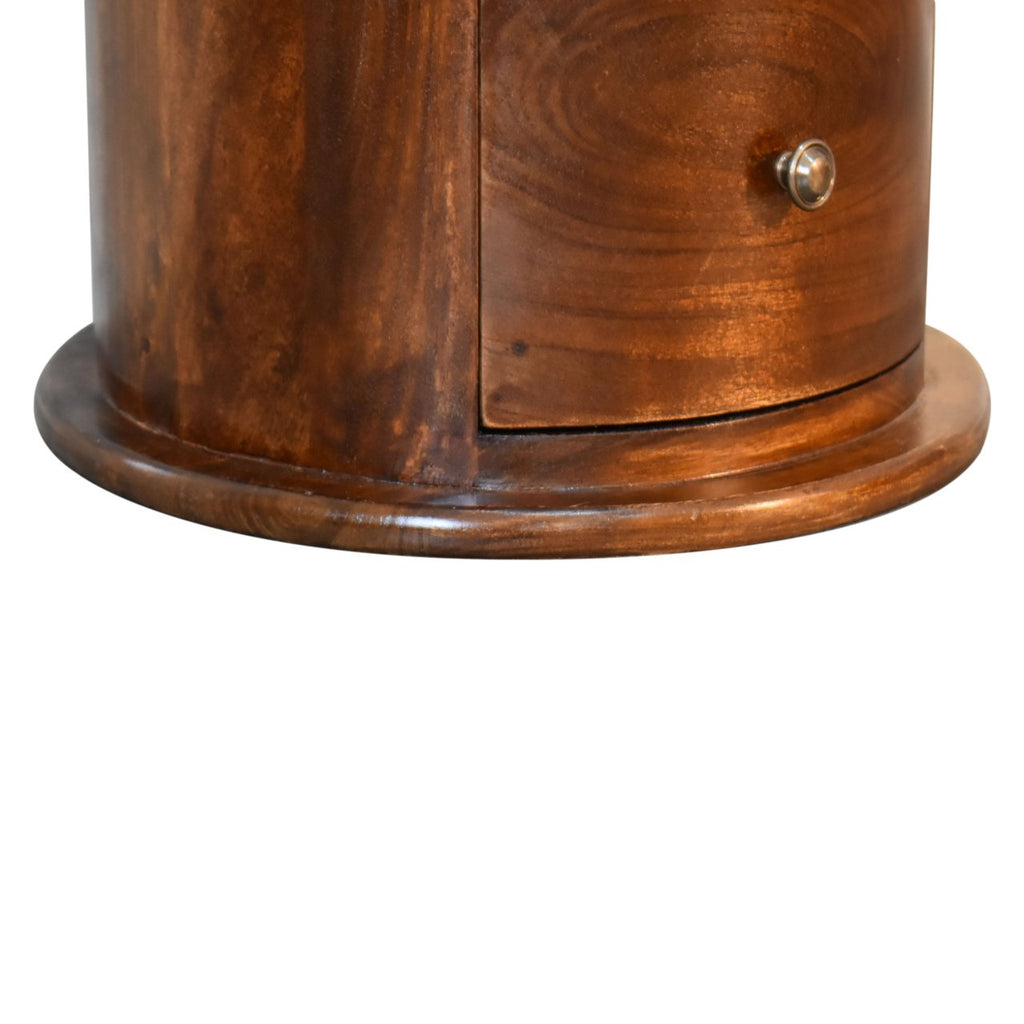 Handcrafted Solid Mango Wood Side Table – Beige Finish, Three Spacious Drawers