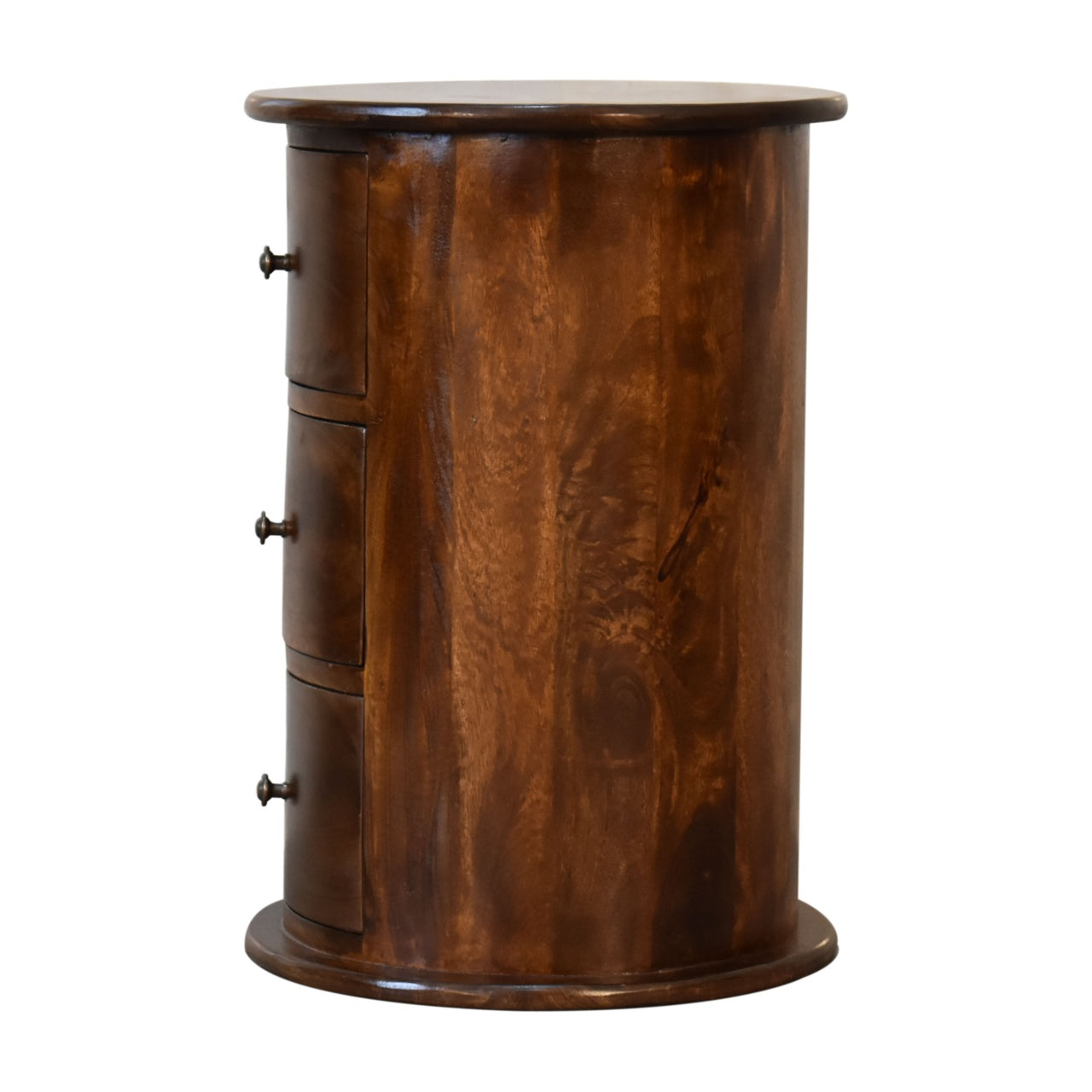 Handcrafted Solid Mango Wood Side Table – Beige Finish, Three Spacious Drawers