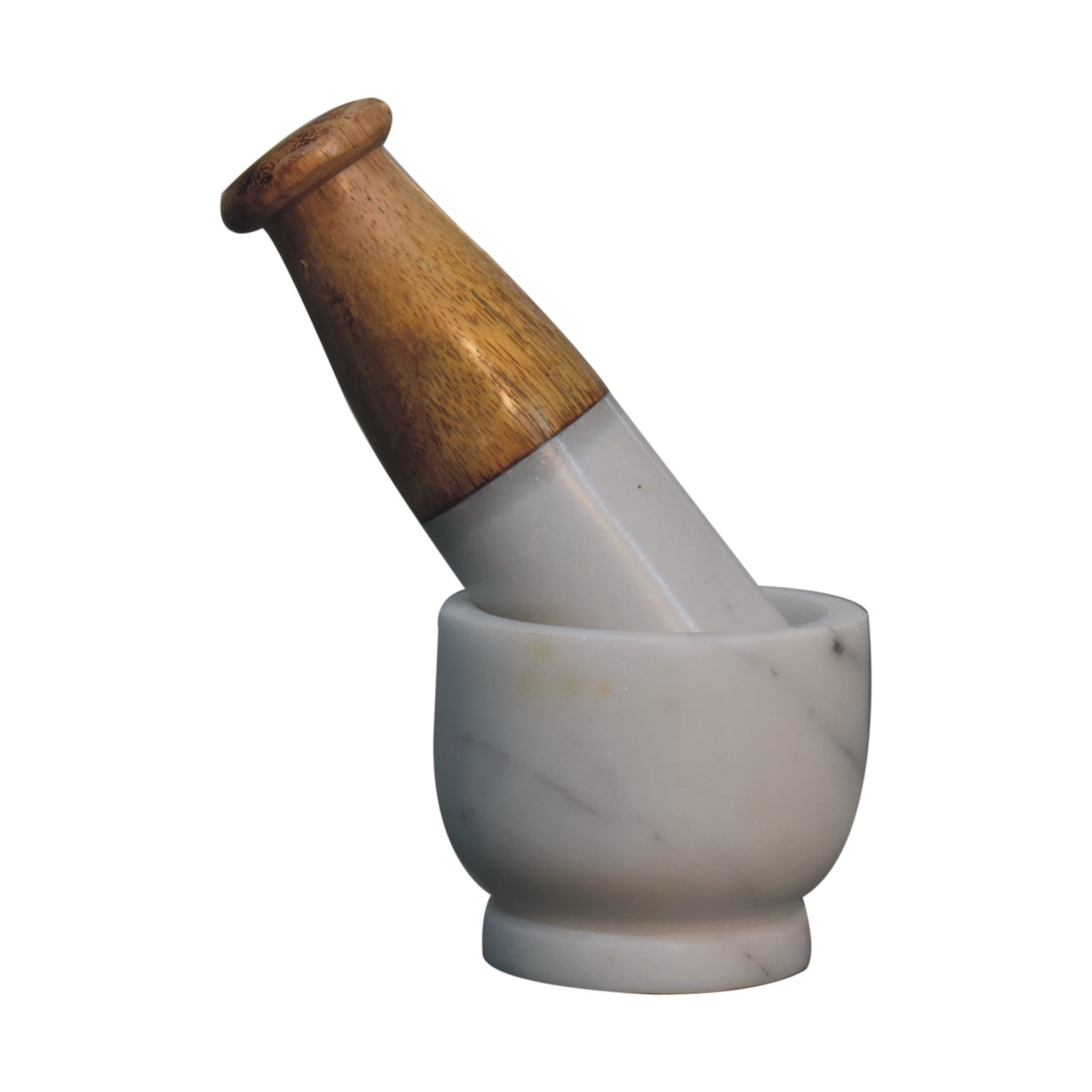 Solid Mango Wood & Marble Pestle and Mortar – Brown Finish, Traditional Design