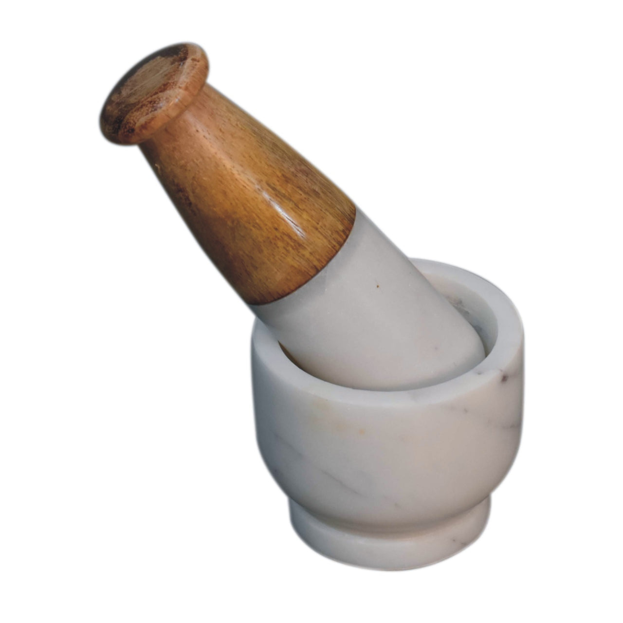 Solid Mango Wood & Marble Pestle and Mortar – Brown Finish, Traditional Design