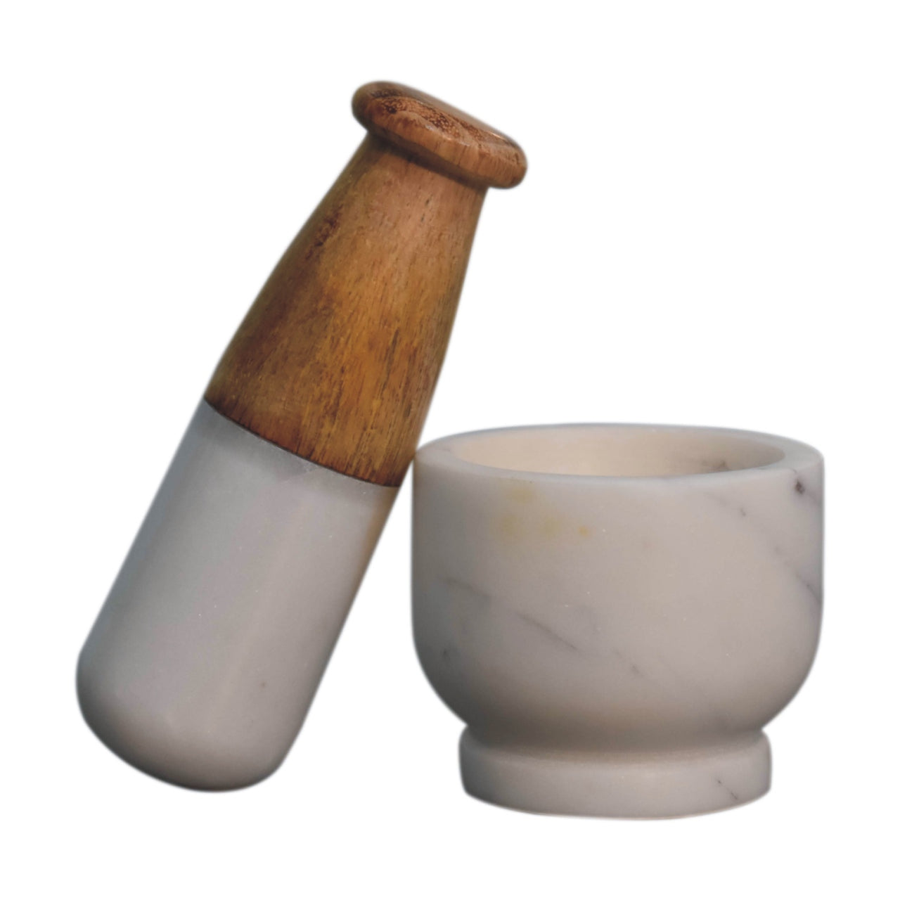 Solid Mango Wood & Marble Pestle and Mortar – Brown Finish, Traditional Design