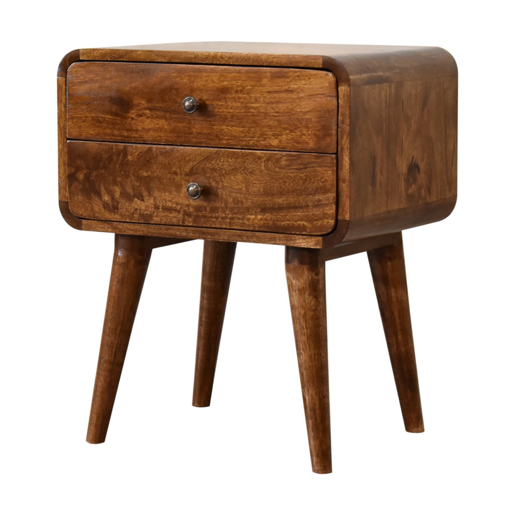 Compact Solid Mango Wood Bedside Table – Chestnut Finish, 2 Drawers