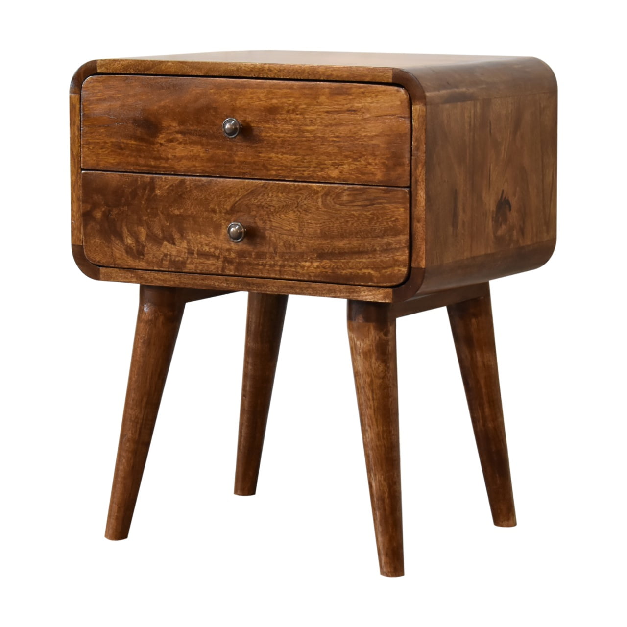 Compact Solid Mango Wood Bedside Table – Chestnut Finish, 2 Drawers