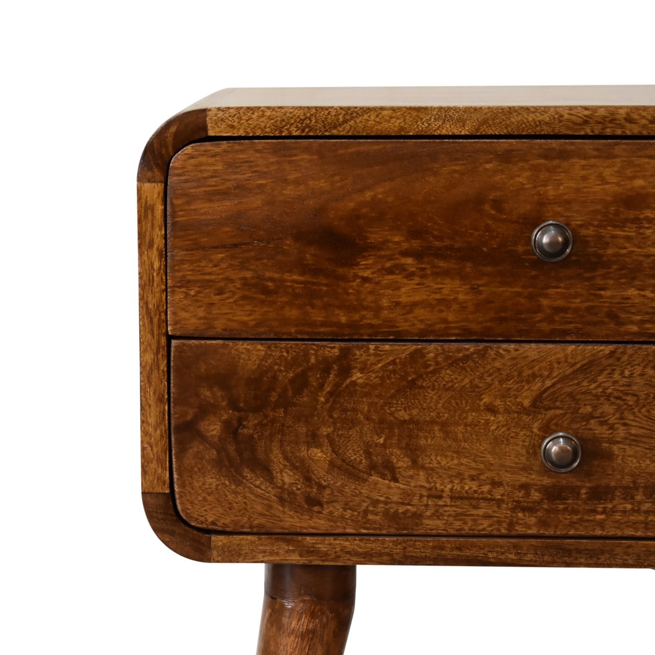 Compact Solid Mango Wood Bedside Table – Chestnut Finish, 2 Drawers