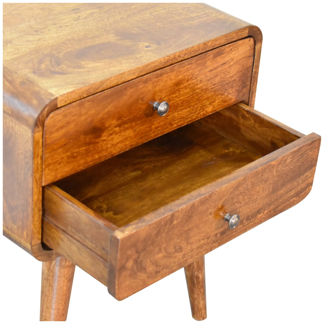 Compact Solid Mango Wood Bedside Table – Chestnut Finish, 2 Drawers