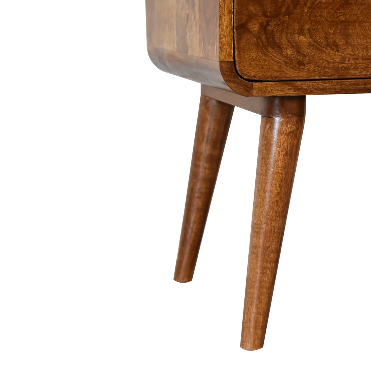Compact Solid Mango Wood Bedside Table – Chestnut Finish, 2 Drawers