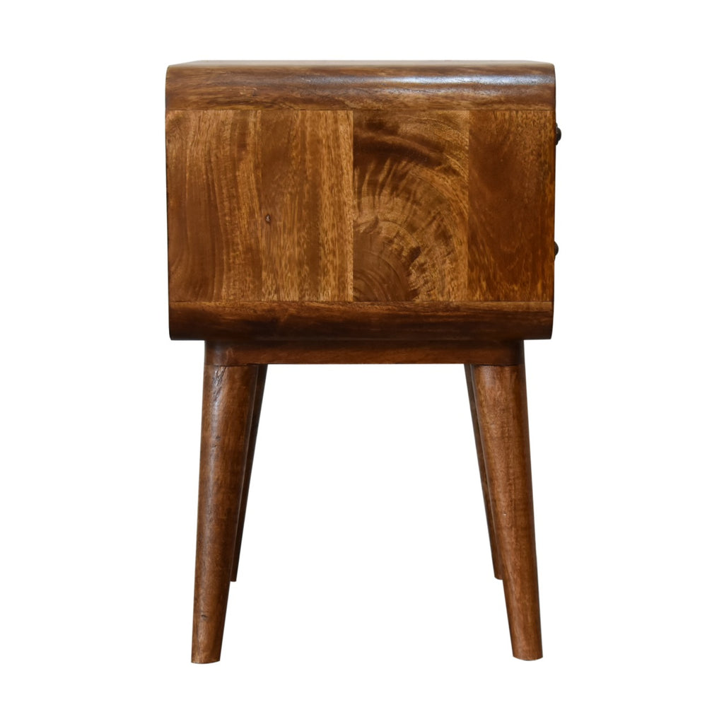 Compact Solid Mango Wood Bedside Table – Chestnut Finish, 2 Drawers