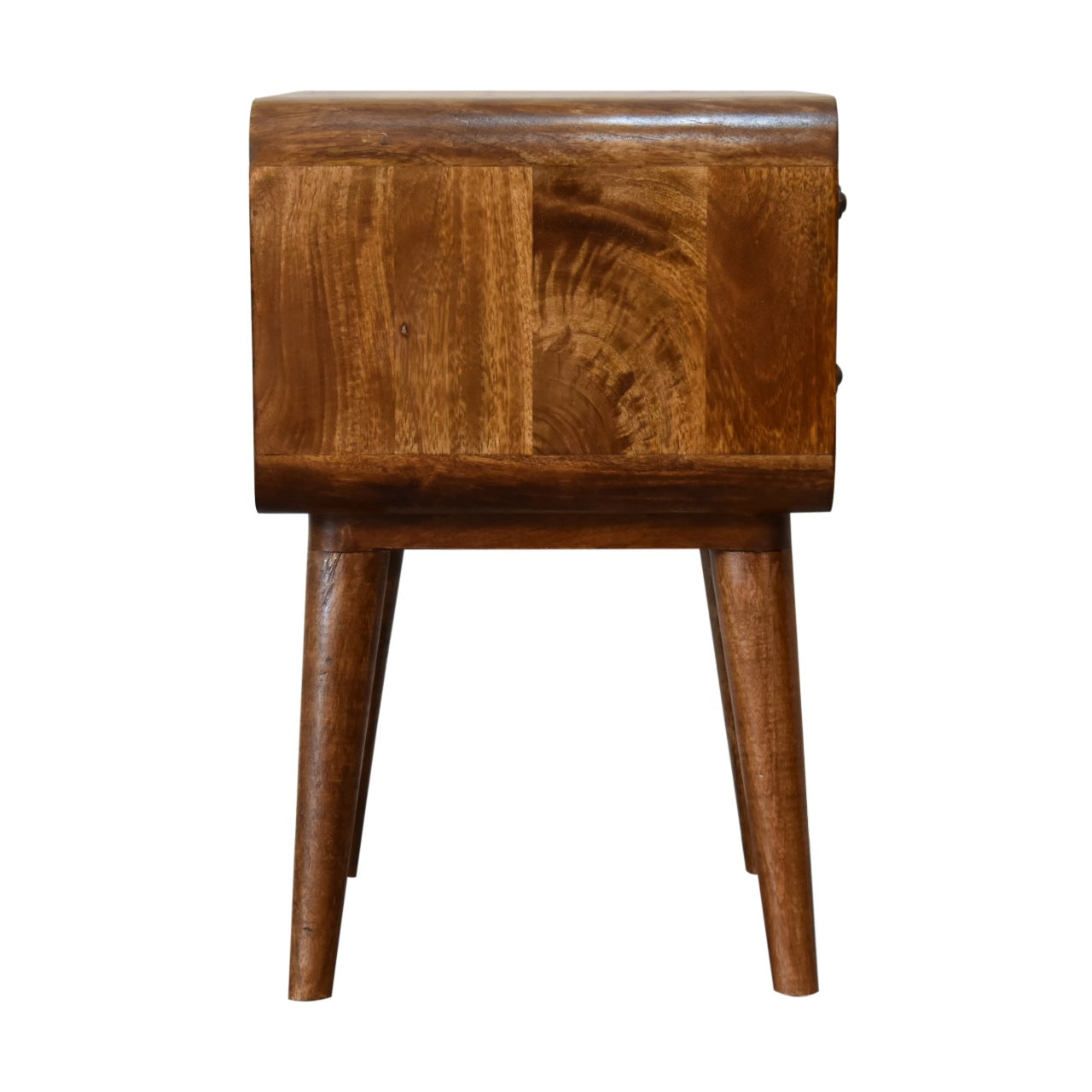 Compact Solid Mango Wood Bedside Table – Chestnut Finish, 2 Drawers