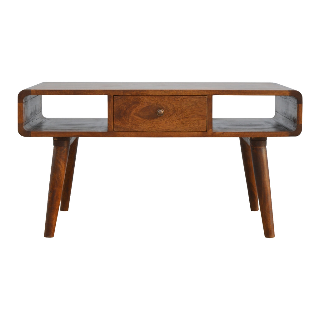 Statement Solid Mango Wood Coffee Table – Chestnut Finish, 2 Drawers