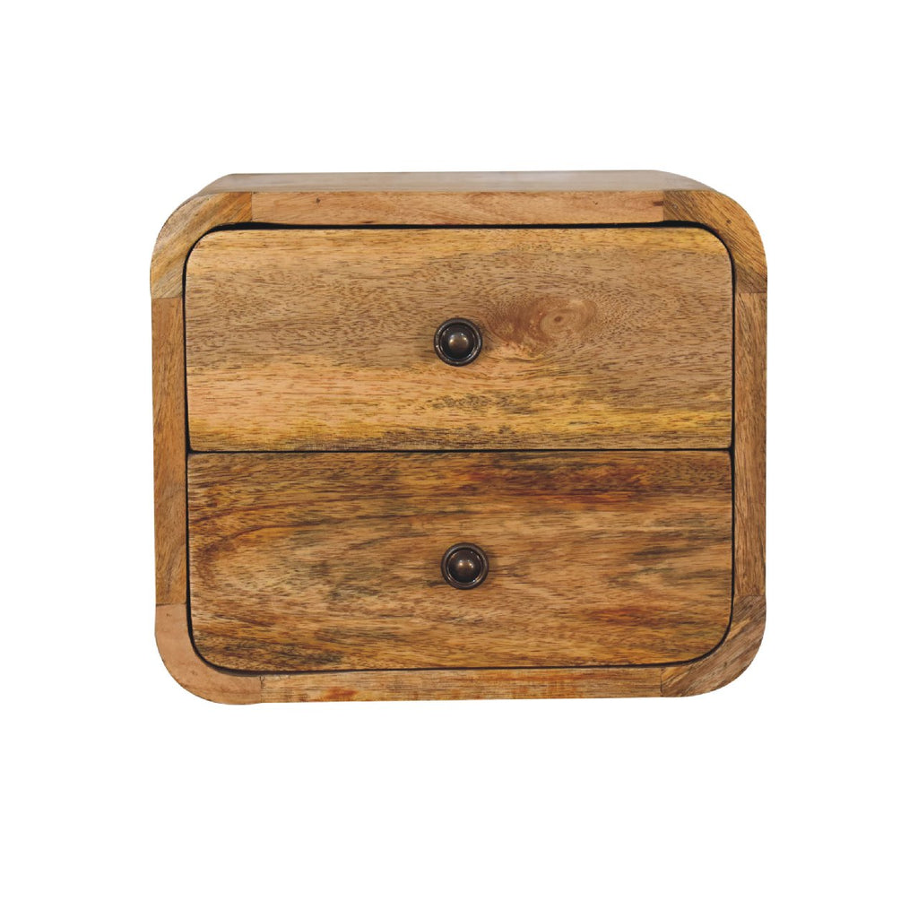 Floating Solid Mango Wood Wall-mounted Nightstand – Brown Finish, 2 Drawers