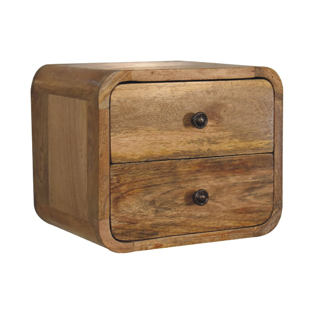Floating Solid Mango Wood Wall-mounted Nightstand – Brown Finish, 2 Drawers