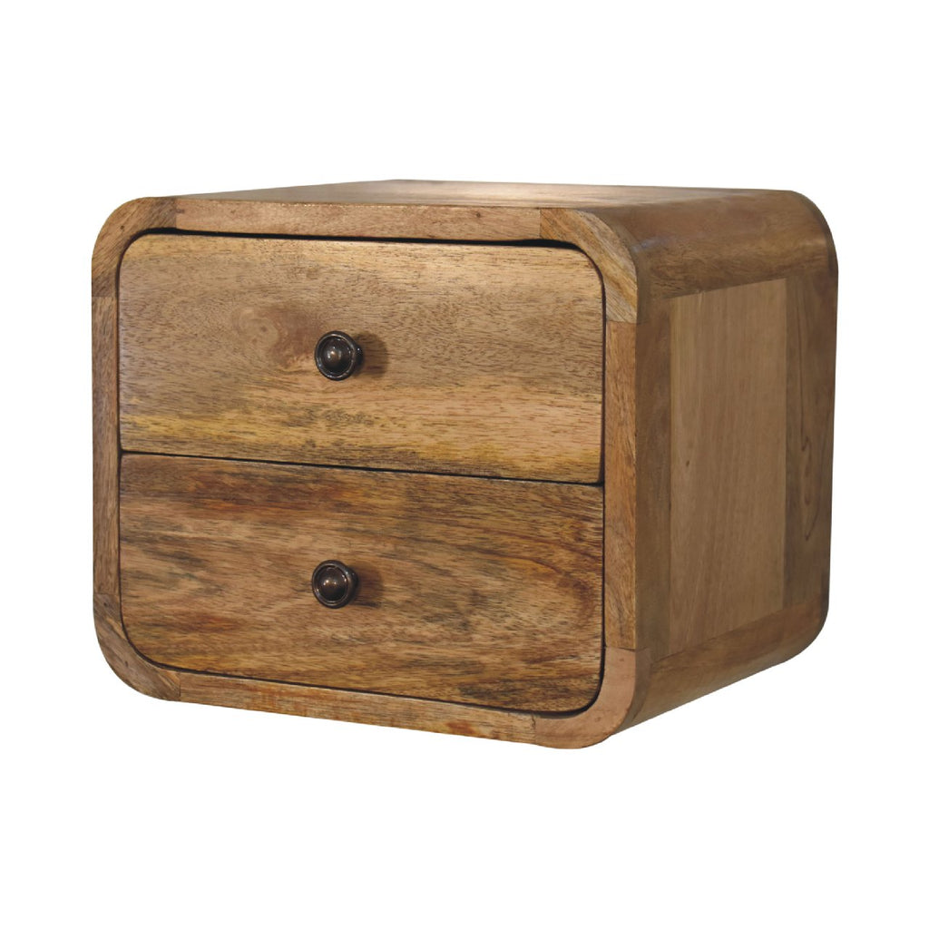 Floating Solid Mango Wood Wall-mounted Nightstand – Brown Finish, 2 Drawers
