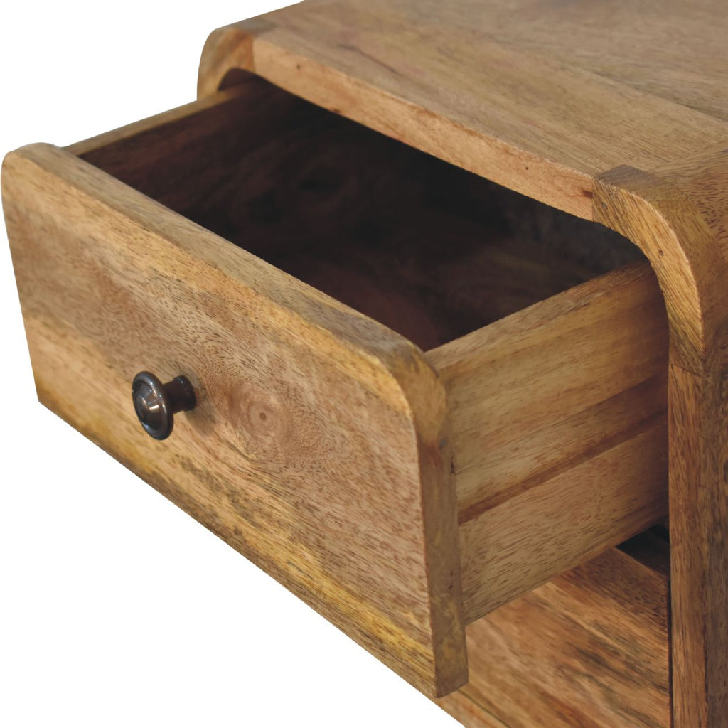 Floating Solid Mango Wood Wall-mounted Nightstand – Brown Finish, 2 Drawers