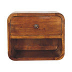 Modern Solid Mango Wood Wall-mounted Nightstand – Chestnut Finish, 1 Drawer