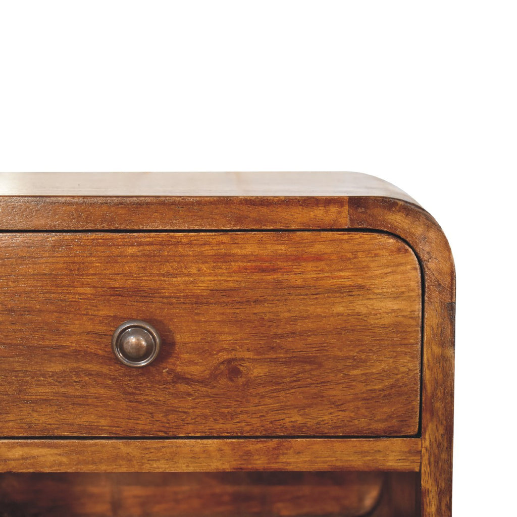 Modern Solid Mango Wood Wall-mounted Nightstand – Chestnut Finish, 1 Drawer
