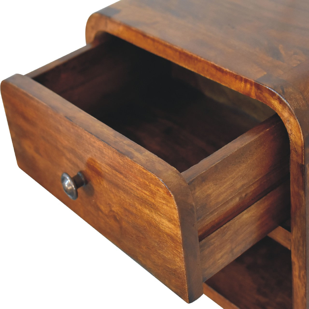 Modern Solid Mango Wood Wall-mounted Nightstand – Chestnut Finish, 1 Drawer