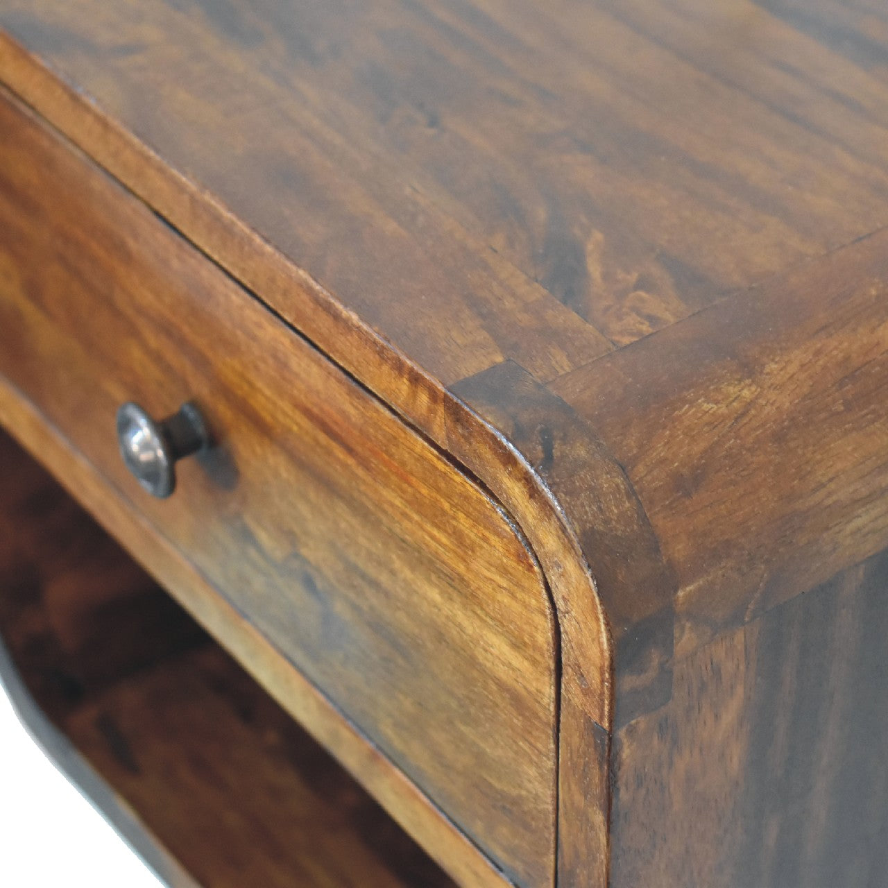 Modern Solid Mango Wood Wall-mounted Nightstand – Chestnut Finish, 1 Drawer